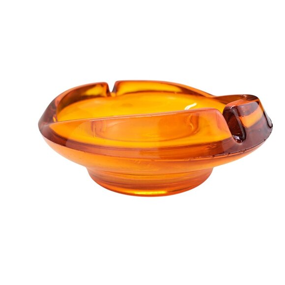 Vintage Viking Persimmon Glass Cadmium Amber Ashtray Tulip Orange MCM 6.5 inches - Picture 15 of 16